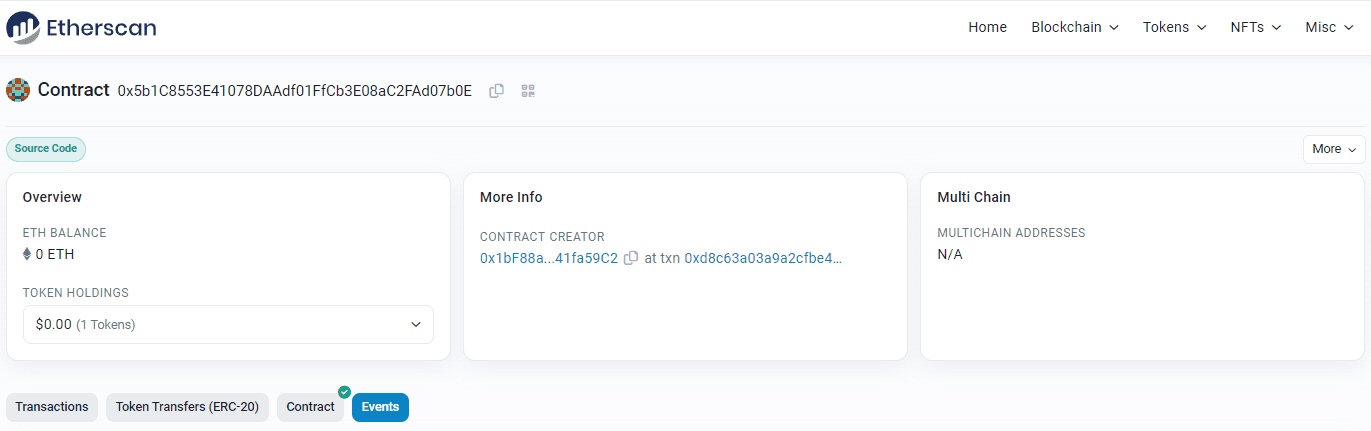 A smart contract on etherscan